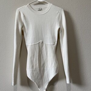 Abercrombie & Fitch Cream Long Sleeve Bodysuit